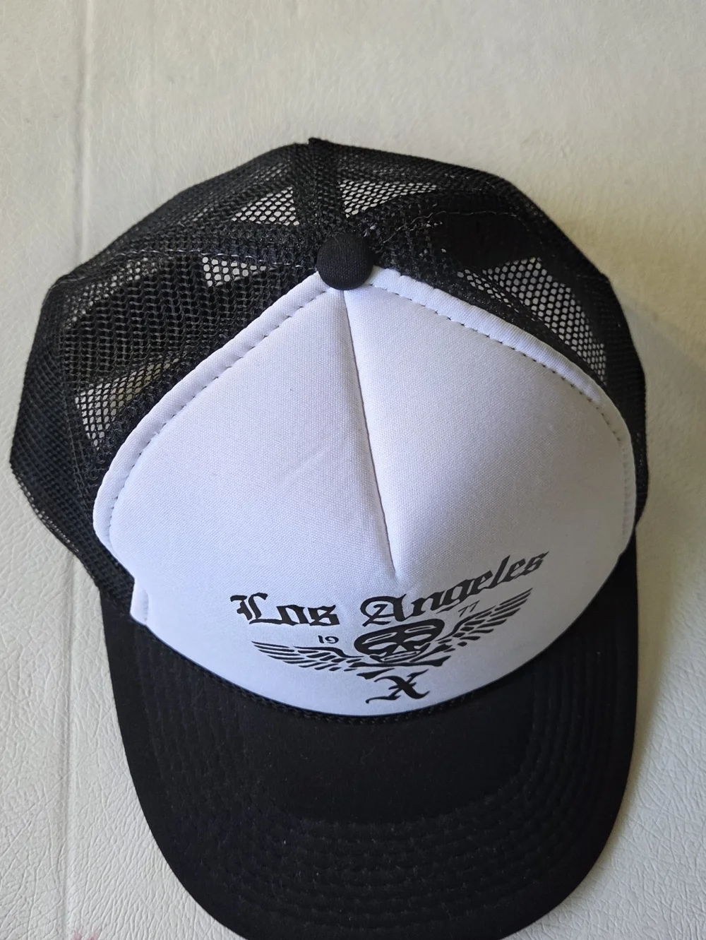Black and White Los Angeles Graphic Trucker Hat
